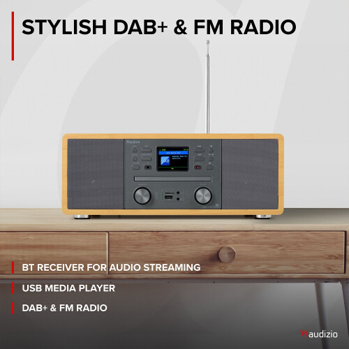 Audizio Avola Internet Radio Speaker System with CD, DAB+ and Bluetooth - Bamboo 2