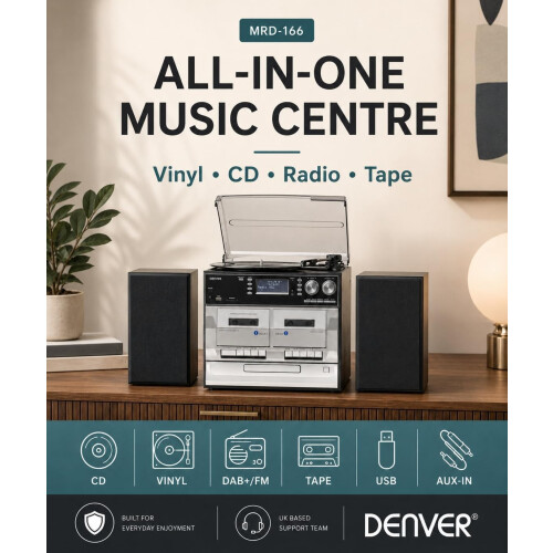 Denver DAB/DAB+ Record Player Turntable Cassette & CD player HiFi with USB Recording 1