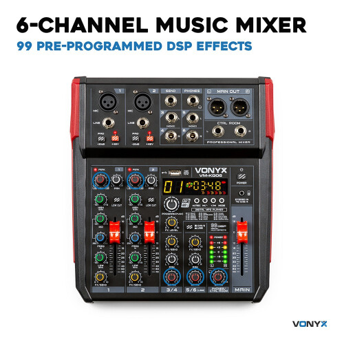 Vonyx VM-KG06 6-Channel PA Mixer with USB, Bluetooth & DSP Effects 1