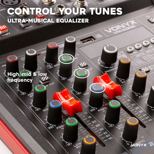 Vonyx VM-KG06 6-Channel PA Mixer with USB, Bluetooth & DSP Effects 2