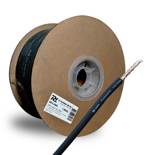 PD Connex RX50 2 Core 6mm DMX Cable Wire Reel - Black 100m