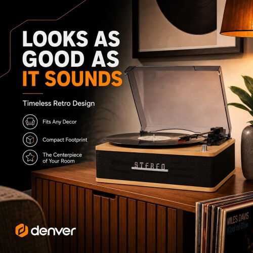 Denver Denver Bluetooth Record Player with Speakers 3 Speed dust cover and Auto Stop 2