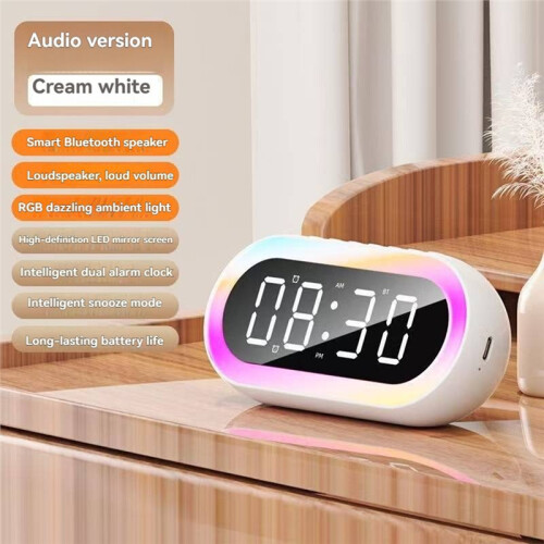 LED Night Light Alarms Clock Multifunctional Bedside Student Bedhead Bedroom Nightlight Clock  Speaker White 2