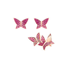 Rose Gold Plated Asymmetrical Pink Butterfly CZ Stud Earrings, Chic Romantic Design 5378694