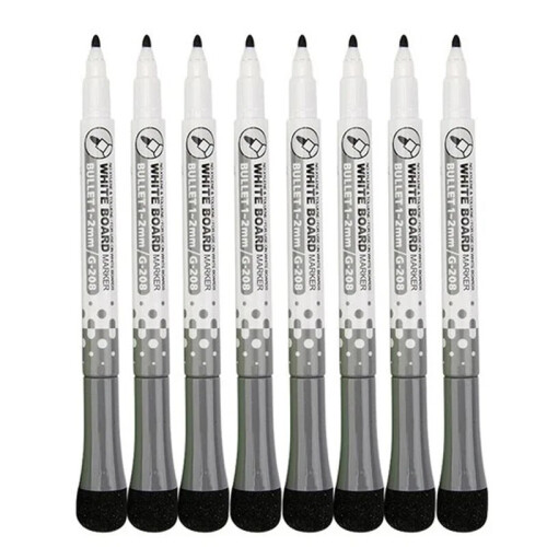 Lot de 8 Stylos pour Tableau Blanc, Pointe Fine, Magnétiques, Noir