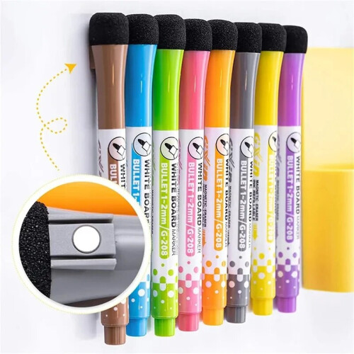 Lot de 8 Stylos pour Tableau Blanc, Pointe Fine, Magnétiques, Noir 1