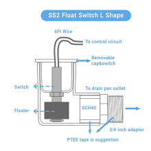 SS2 Float L Shape,for Safe-T- for HVAC Drain Pan Condensate Outlet,AC Water Level with Adapter