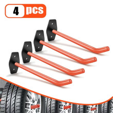 4pc Heavy Duty Garage Hooks - 88Lbs Capacity Anti-Slip Coating,Carbon Steel Wall-Mounted Tire Storage System Orange