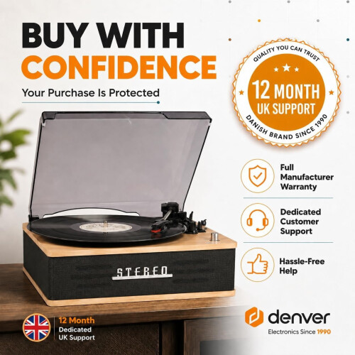 Denver Denver Bluetooth Record Player with Speakers 3 Speed dust cover and Auto Stop 1