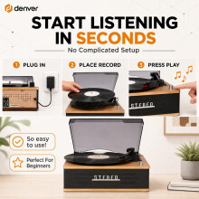 Denver Bluetooth Record Player with Speakers 3 Speed dust cover and Auto Stop
