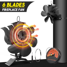 Ventilateur de poêle à bois, 6 pales, auto-alimenté, aluminium, avec thermomètre