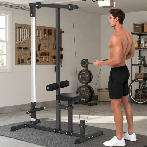 Lat Pull Down Machine with Extra Pulley for Seated Rows Black Alloy Steel Gym...
