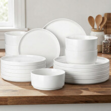 Leah 18-Piece Porcelain Dinnerware Set White Modern Dish Set for 6, Lead-Free