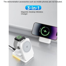 Foldable 3 in One Magnetic Wireless Charger Stand Portable Fast Dock for Watch AirPods Home Travel White