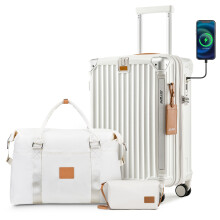 Joyway Valise de Voyage 20 pouces Blanc, Extensible, Légère, avec Porte-Gobelet, Serrure TSA et Roues Multi-directionnelles