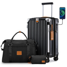 Joyway Valise de Voyage 20 pouces, Extensible, avec Porte-Gobelet, Serrure TSA et Roues Multi-directionnelles, Noir