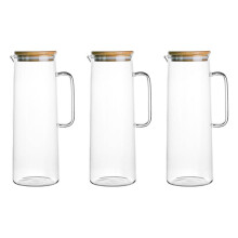 3X 1.7L Glass Water Pitcher with Handle Bamboo Lid Heat Resistant Cold Hot Kettle Capacity Tea Pitcher Water Juice Jug