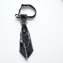 (BlackDotsChain)Versátil collar de cinta de seda con detalles brillantes para oficina y eventos informal