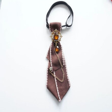 (BrownDotsChain)Versátil collar de cinta de seda con detalles brillantes para oficina y eventos informal
