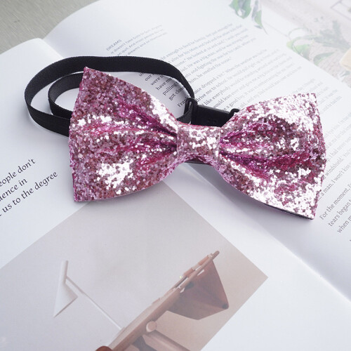 (RosePink)Accessorio cravatta clipon farfalla resina glitter rosa per uomo donna e