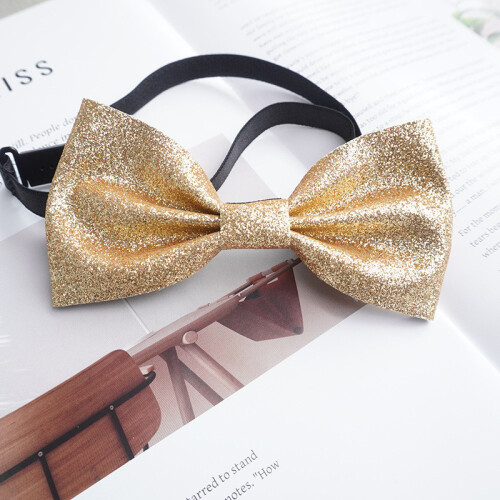 (GoldSparkle)Accessorio cravatta clipon farfalla resina glitter rosa per uomo e donna