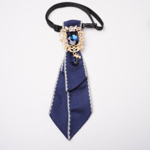 (DarkBlueBeigeTrim)Vintage Waterdrop Rhinestone Collar Clip For Adults Handmade Polyester Wear Formal
