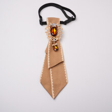 (KhakiBeigeTrim)Vintage Waterdrop Rhinestone Collar Clip For Adults Handmade Polyester Wear Formal