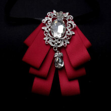 (Burgundy)Mens Luxury Suit Accessory With Multilayer Bowtie And Collar Pin For Wedding And Events Business