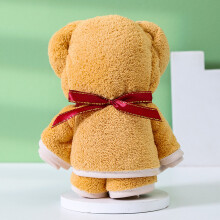 (Drak Yellow Bear, 35x75cm) Fleece Coral Plush Bear Towels Gift Box With Soft Hand Towels Special Occasions For