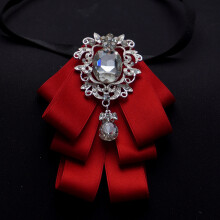 (RedWhite)Mens Luxury Suit Accessory With Multilayer Bowtie And Collar Pin For Wedding And Events Business
