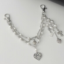 Pearl Bead Bag Pendant With Heart Bow Tassel Design For Stylish Accessories