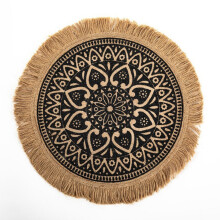 (Style1)Vintage Jute Circular Placemats With Floral Print Eco Conscious Table Decor