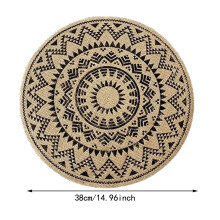 (Style24)Vintage Jute Circular Placemats With Floral Print Eco Conscious Table Decor