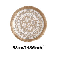 (Style7)Tovagliette circolari vintage in juta con stampa floreale decoro ecologico tavolo