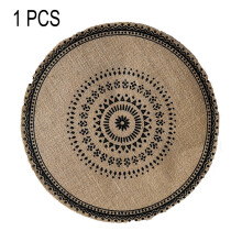 (Style8)Tovagliette circolari vintage in juta con stampa floreale decoro ecologico tavolo