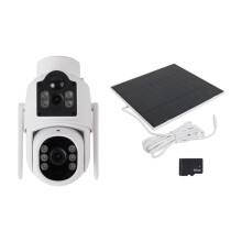 Solcells IP-Kamera WiFi Dubbellins PTZ Säkerhetskamera 4MP HD Inbyggt Batteri Solpanel Trådlös Kamera Larm US PLUG