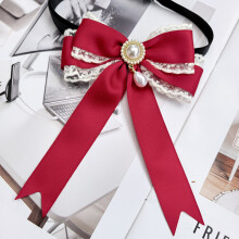 (RedBackStrap)Girl Lace Bow Tie With Pearl Embellishments For Fashionable Accessories Winter