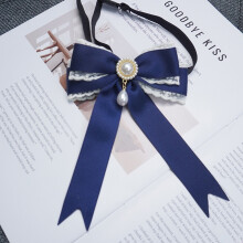 (BlueBackStrap)Girl Lace Bow Tie With Pearl Embellishments For Fashionable Accessories Winter
