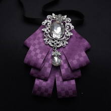 (CheckeredPurple)Mens Luxury Suit Accessory With Multilayer Bowtie And Collar Pin For Wedding And Events Business