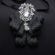 (BlackCheck)Mens Luxury Suit Accessory With Multilayer Bowtie And Collar Pin For Wedding And Events Business