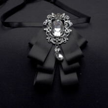 (Black)Mens Luxury Suit Accessory With Multilayer Bowtie And Collar Pin For Wedding And Events Business