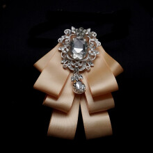(Champagne)Mens Luxury Suit Accessory With Multilayer Bowtie And Collar Pin For Wedding And Events Business