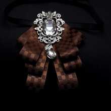 (CheckeredBrown)Mens Luxury Suit Accessory With Multilayer Bowtie And Collar Pin For Wedding And Events Business