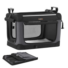 FEANDREA Sac de transport pliable pour chien, 60x42x42 cm, Noir, avec coussin et 4 portes en maille