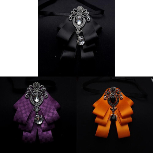 (DeepBrownCheck)Adults Widewidth Mens Bow Tie With Spliced Material And Heartshaped Corsage For Events Formal 2