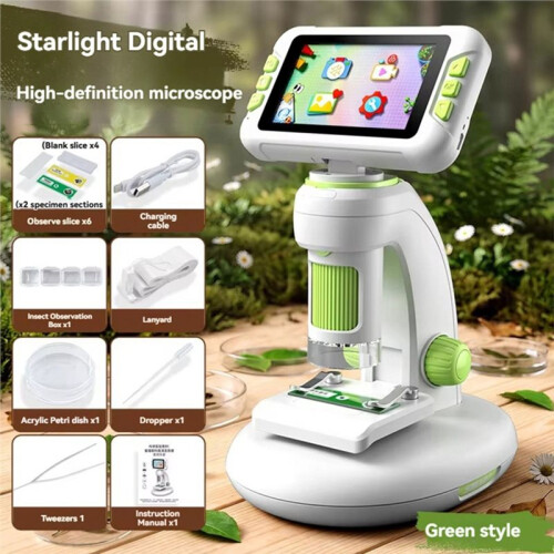Digital Microscope Multifunctional LCD Screen Three Working Modes Removable Photo Taking Scientific Observation Green 1