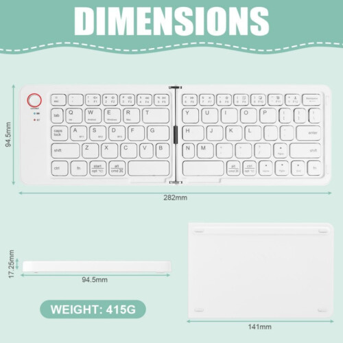 Foldable Bluetooth Keyboard with Numeric Keypad, Portable Pocket-Sized Wireless Keyboard for iOS, Android and Windows, W 1