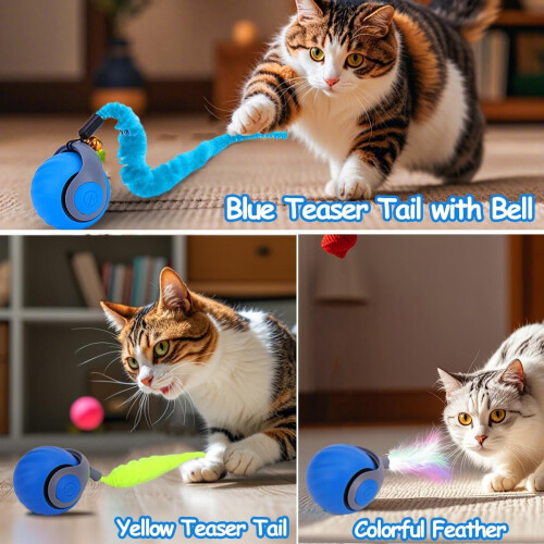 Interactive Cat Toy Ball with Feather Tail, Automatic Rolling Motion, Smart Moving Toy for Indoor Cat Stimulation 2