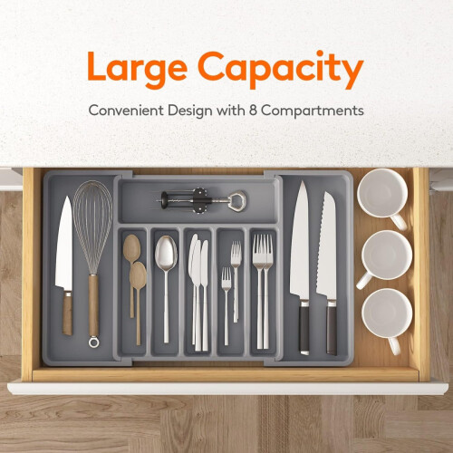 Expandable Utensil Organizer for Kitchen Drawer, Adjustable Silverware Tray for Cutlery, Spatulas and Tools 1