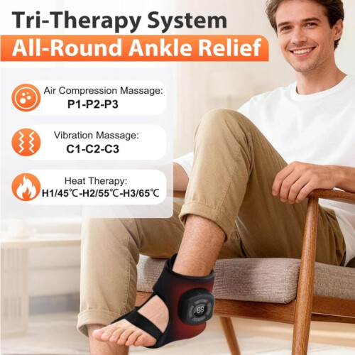 3-in-1 Foot Massager with Adjustable Compression, Sole Heating, USB Rechargeable, Ankle Support and Intelligent Timer 1